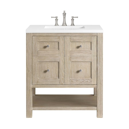 James Martin Vanities 30'' Single Vanity, Whitewashed Oak w/ 3 CM White Zeus Quartz Top 330-V30-WWO-3WZ